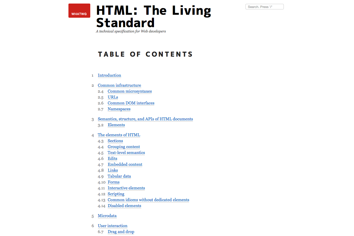 HTML the living standard