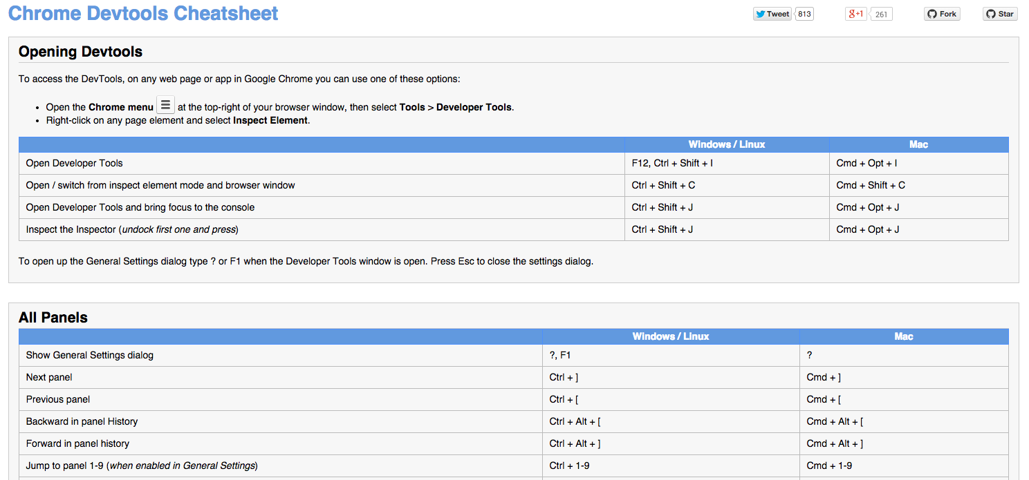 Chrome Devtools Cheatsheet