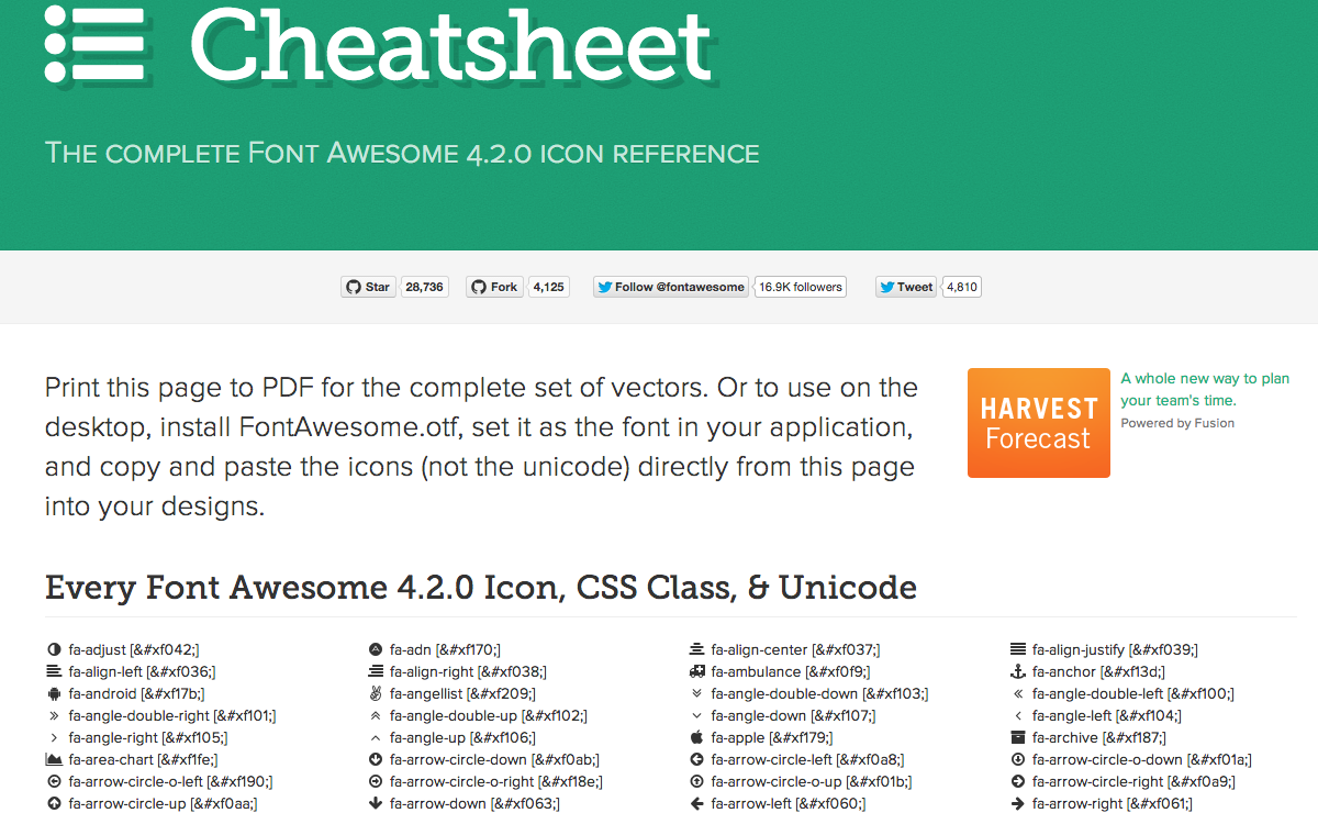 Font Awesome Cheatsheet