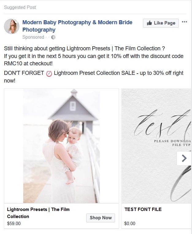 Facebook remarketing example