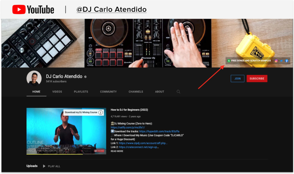 Add link to YouTube profile banner