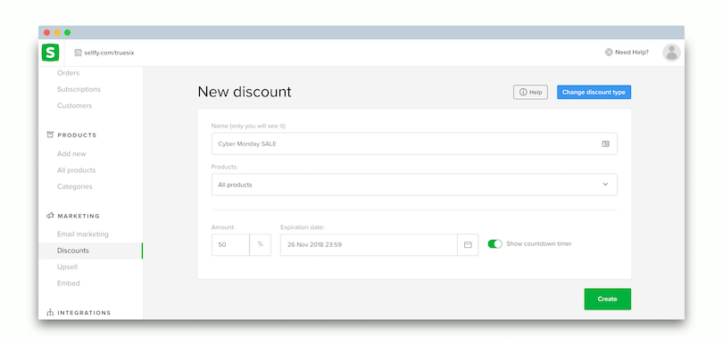 create cyber monday discount sellfy