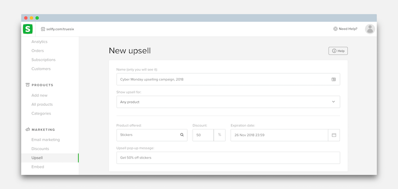 cyber monday upselling sellfy