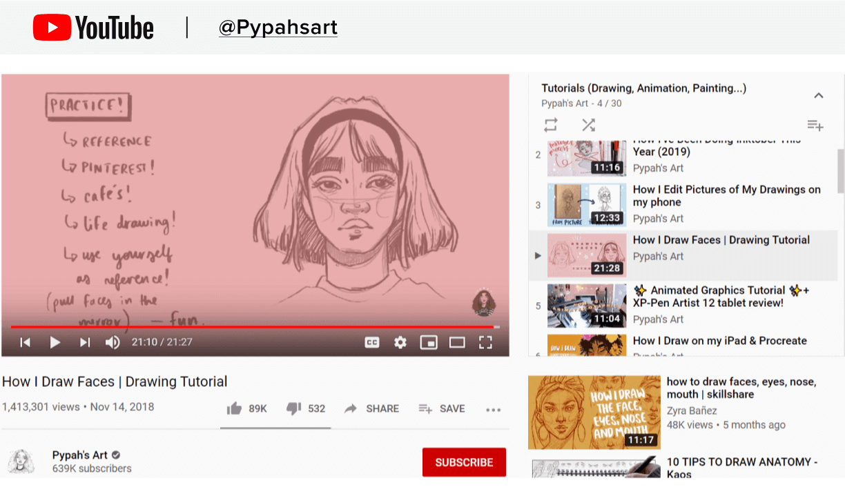 pypahart youtube art tutorials