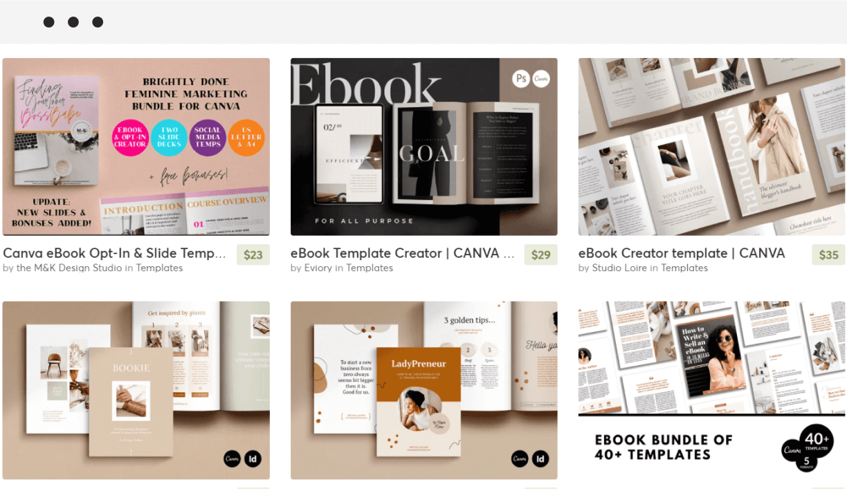 ebook templates on Creative Market