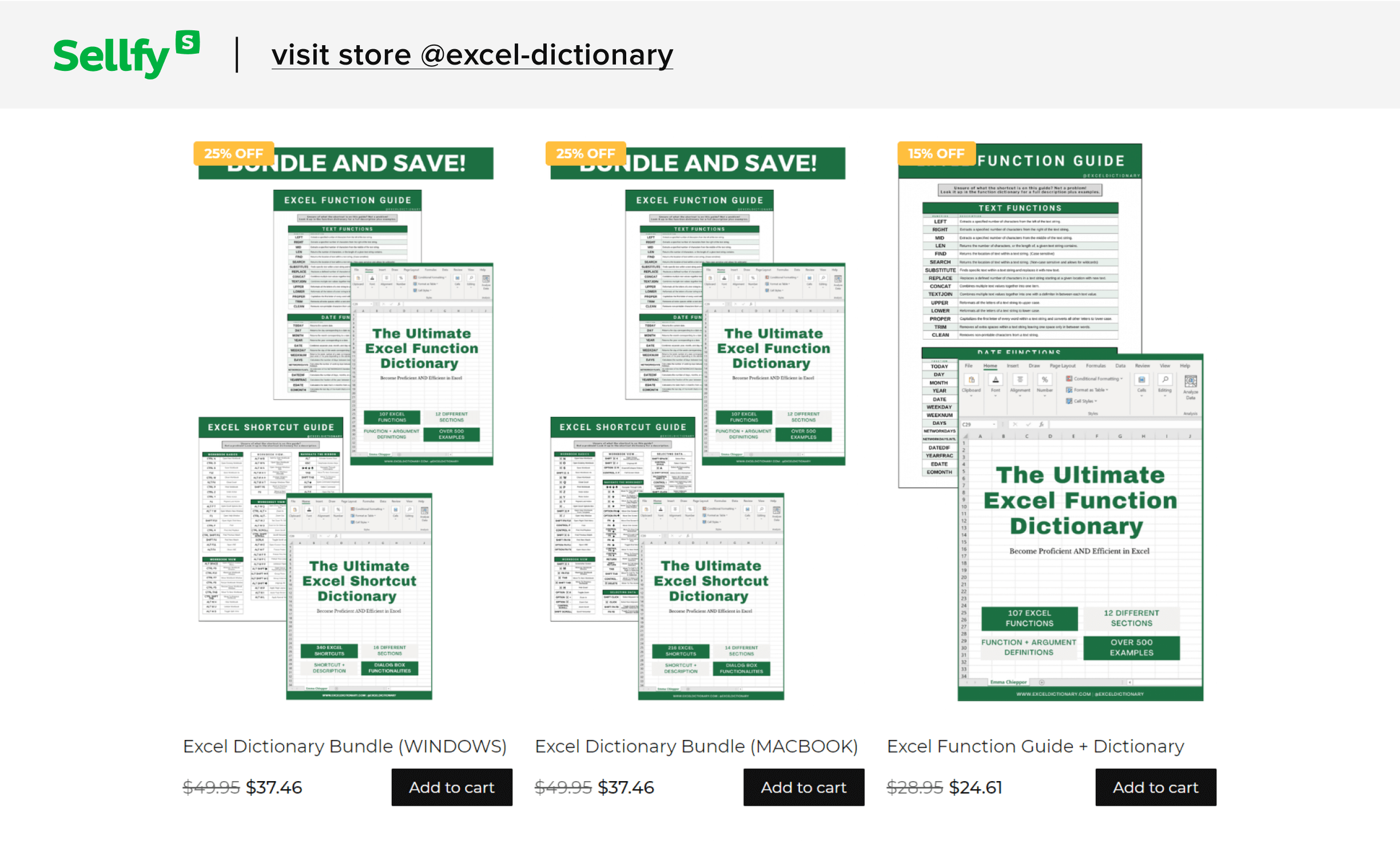 sellfy store excel dictionary