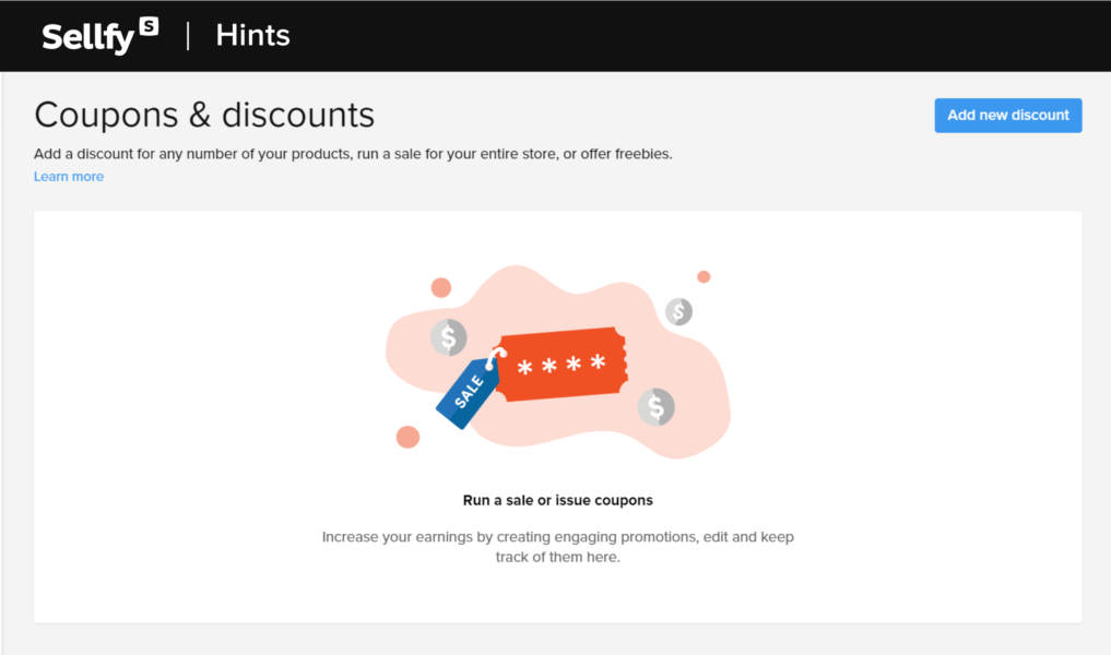 Sellfy coupons and discounts tool