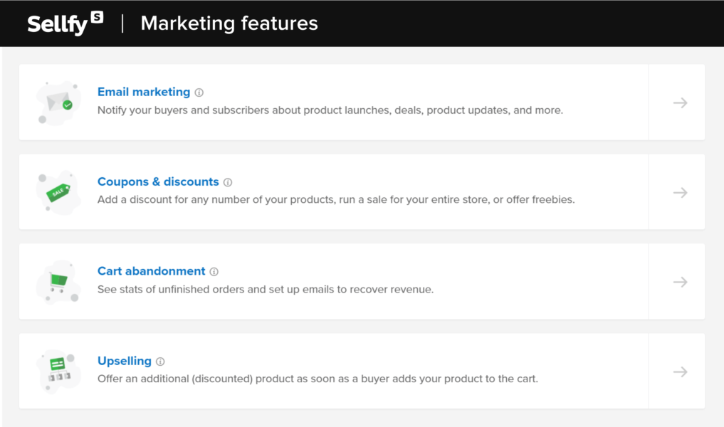 Sellfy marketing tools