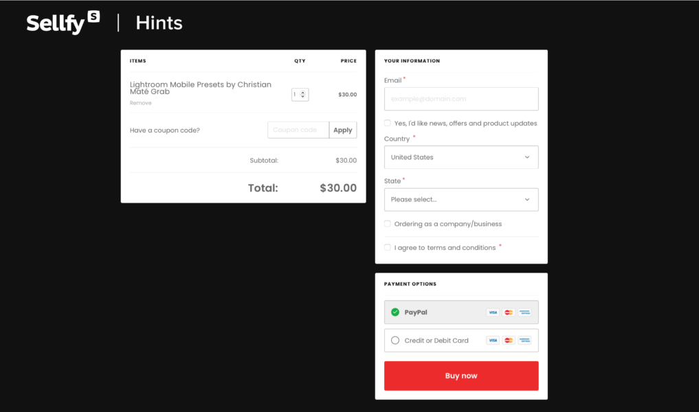 Sellfy checkout