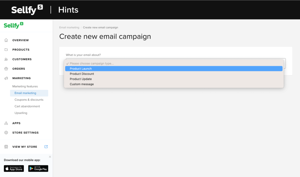 Sellfy Email marketing feature