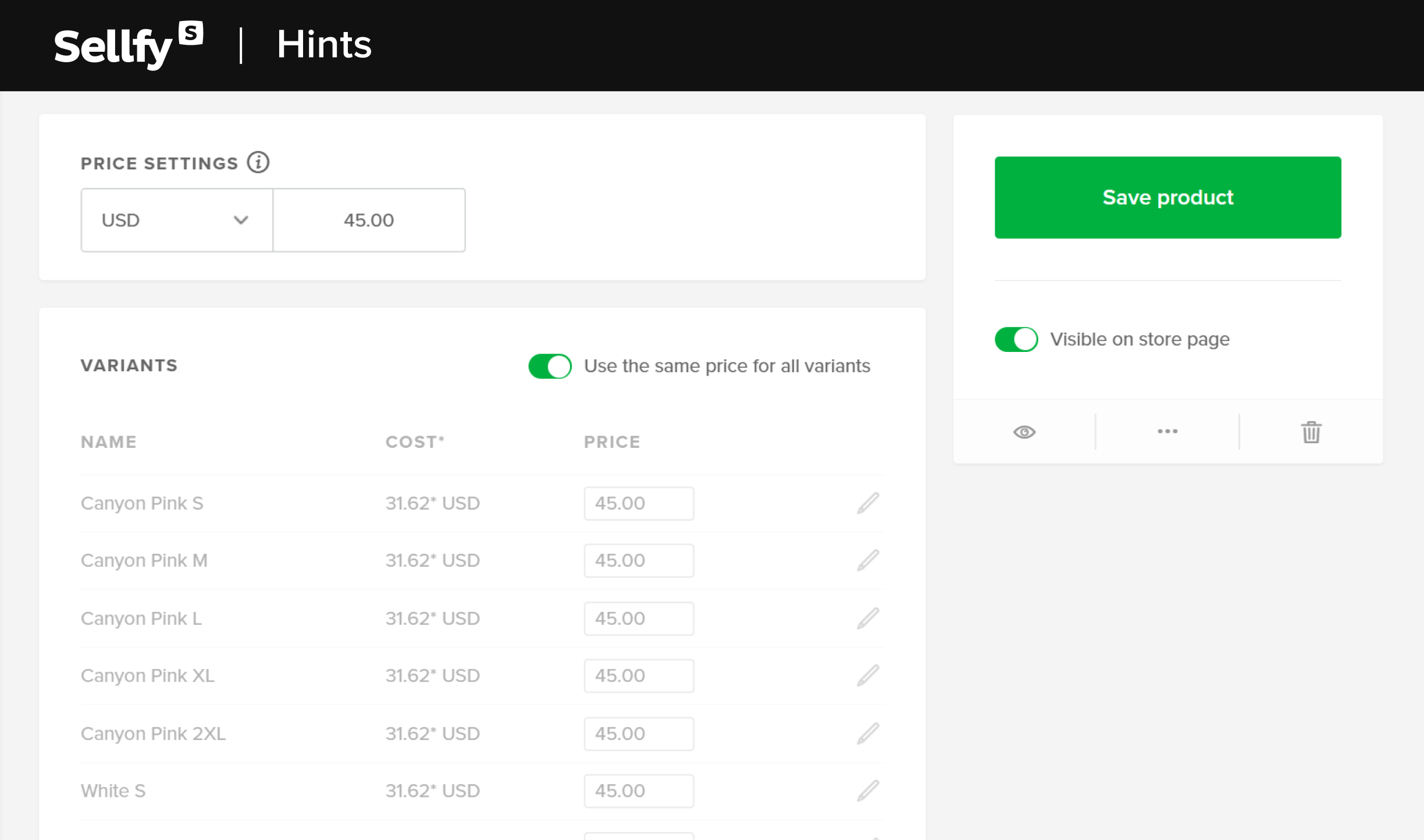 sellfy price settings