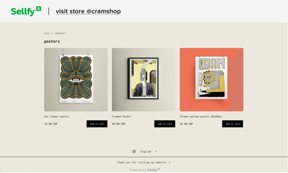 Cramshop Sellfy store