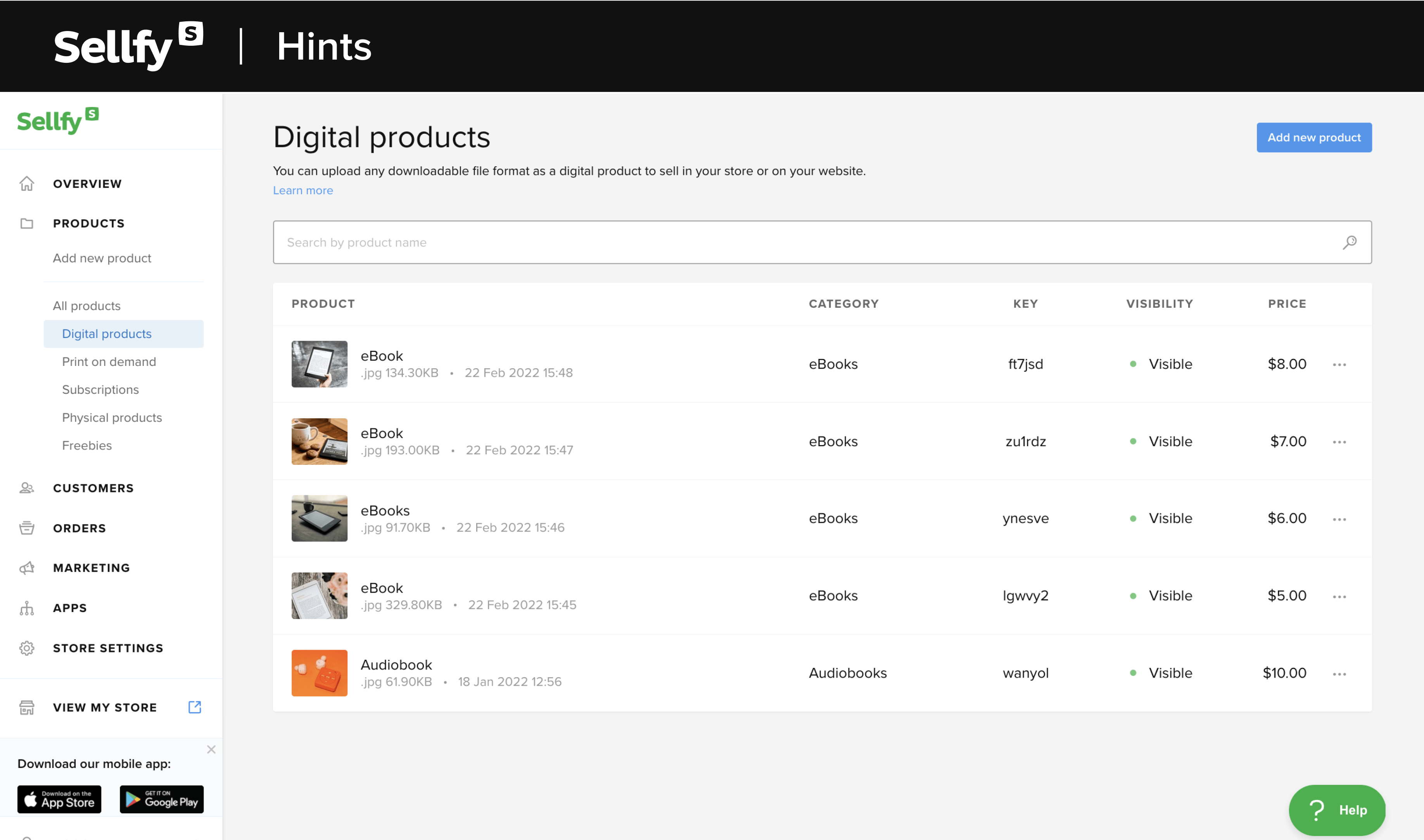 Sellfy dashboard