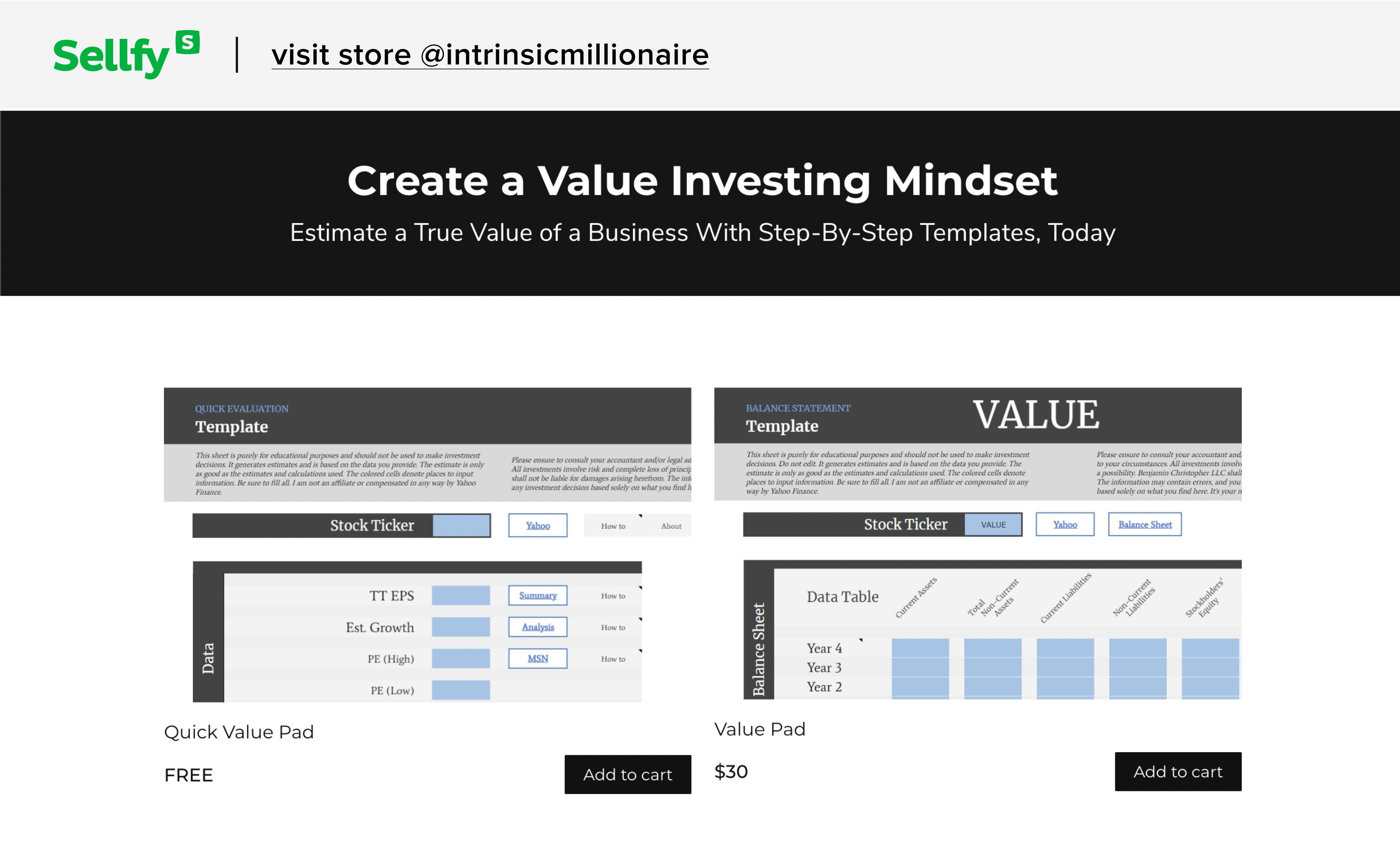 Sellfy store example - intrinsicmillionaire