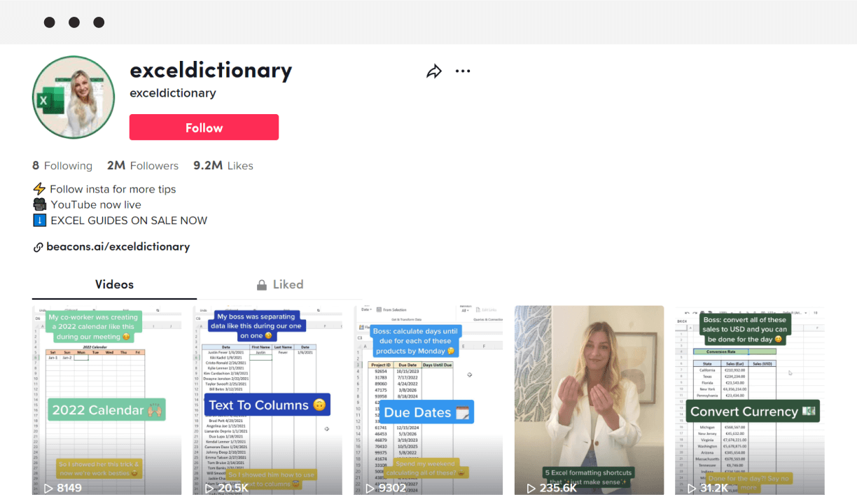 exceldictionary tiktok