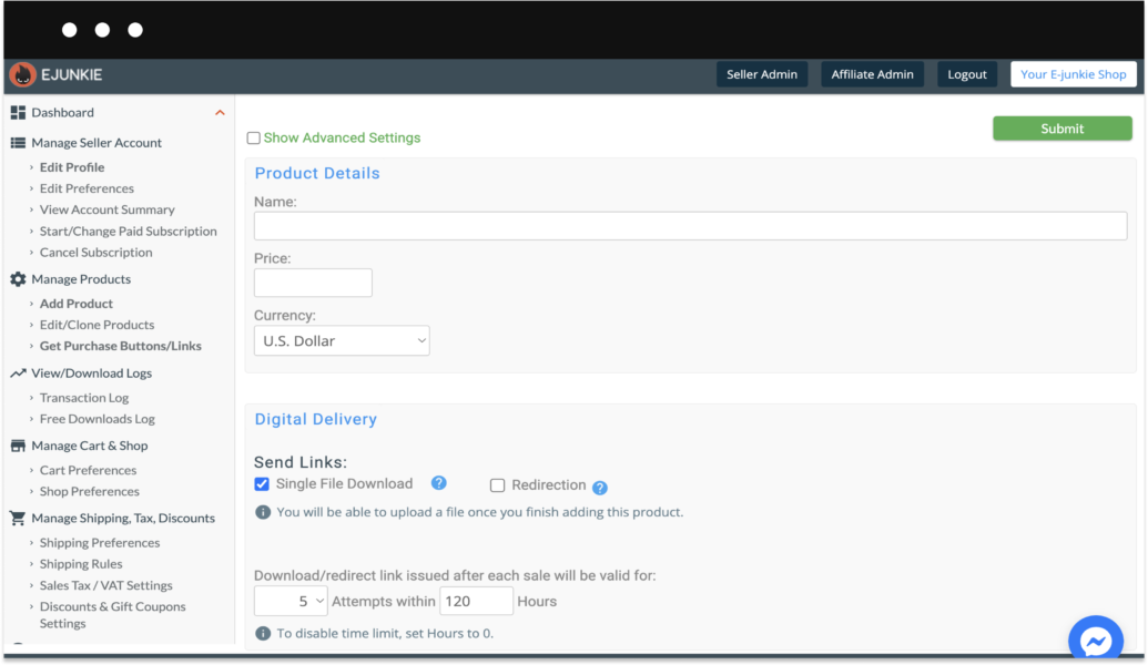 E-junkie dashboard