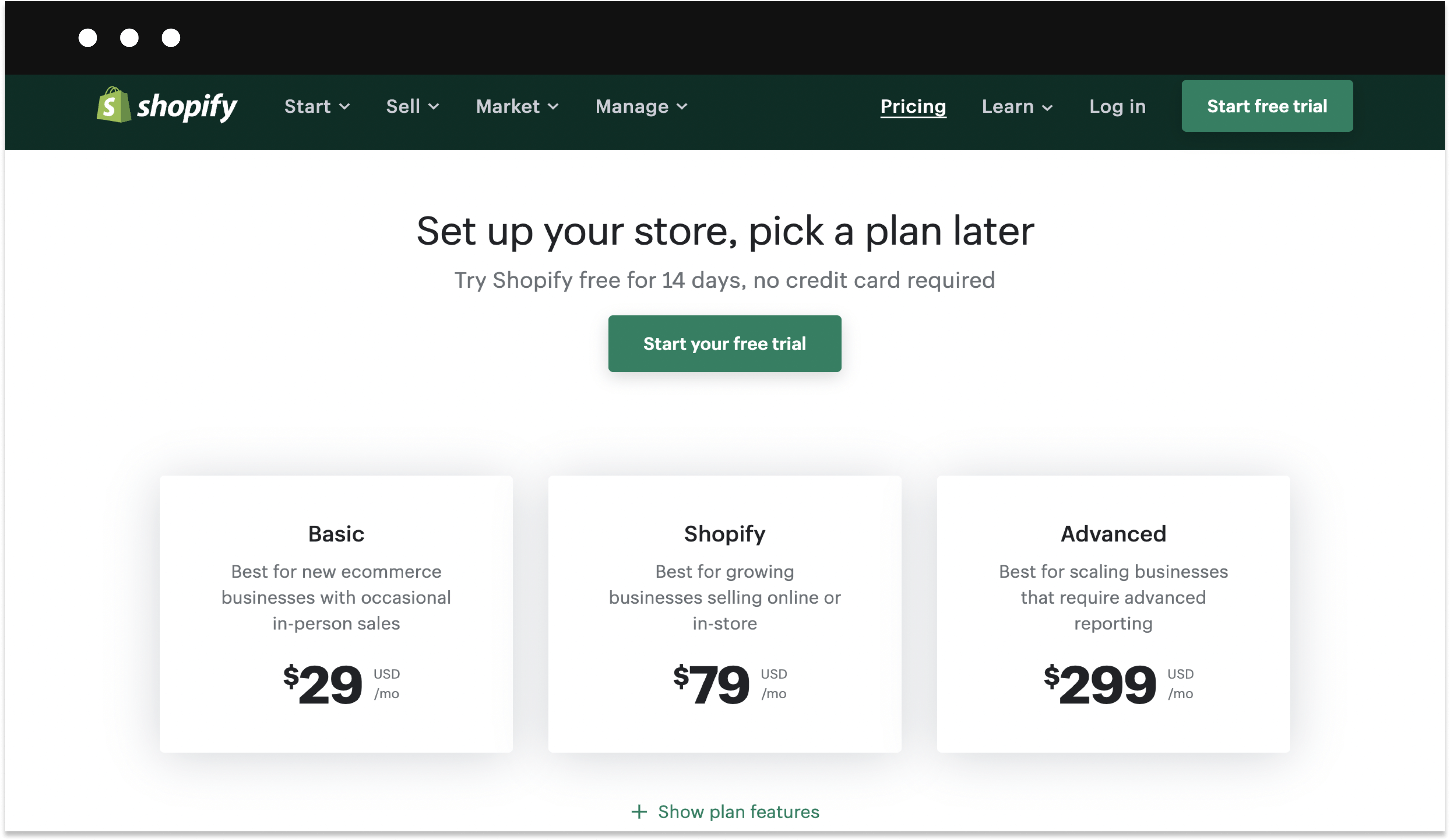 Shopify pricing