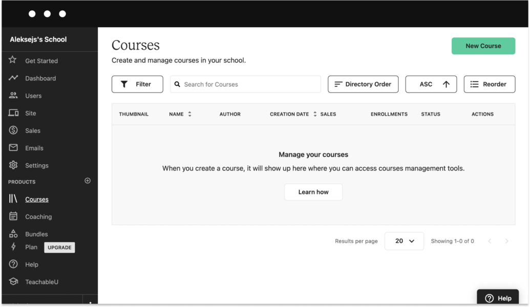 Teachable dashboard