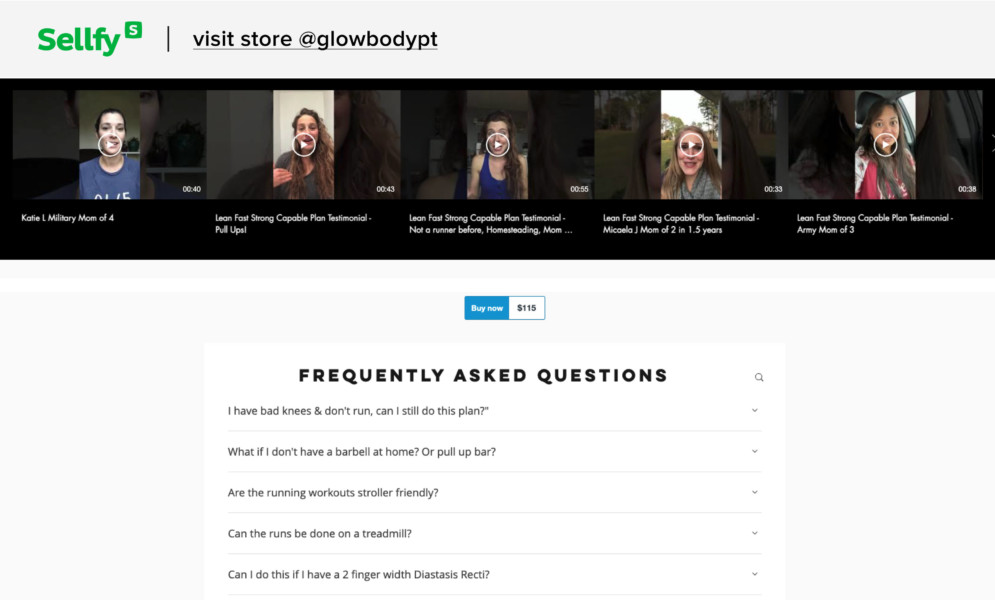 Sellfy store with customer testimonials