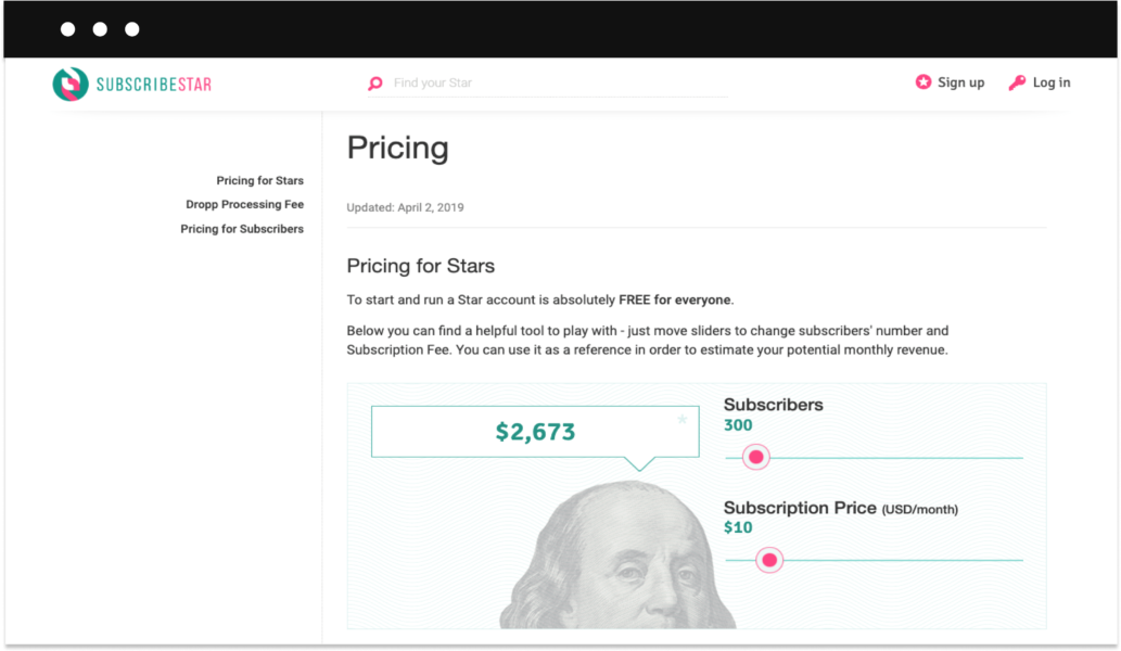 SubscribeStar pricing