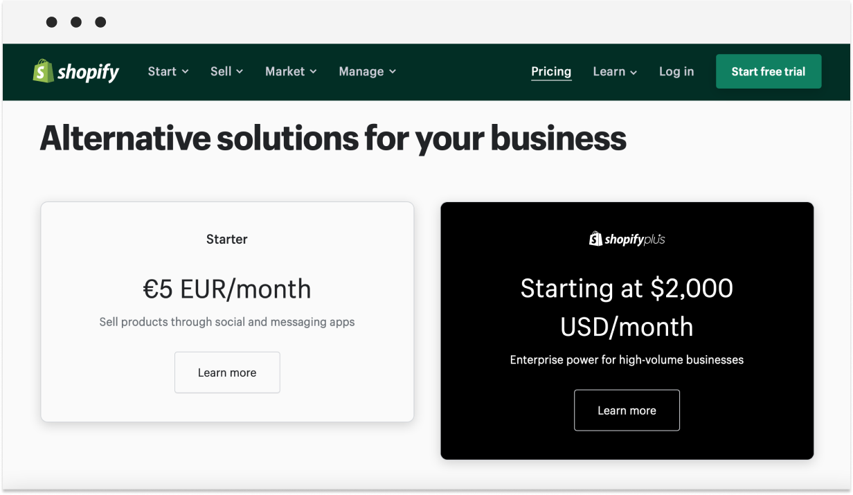 shopify alternative pricing plans