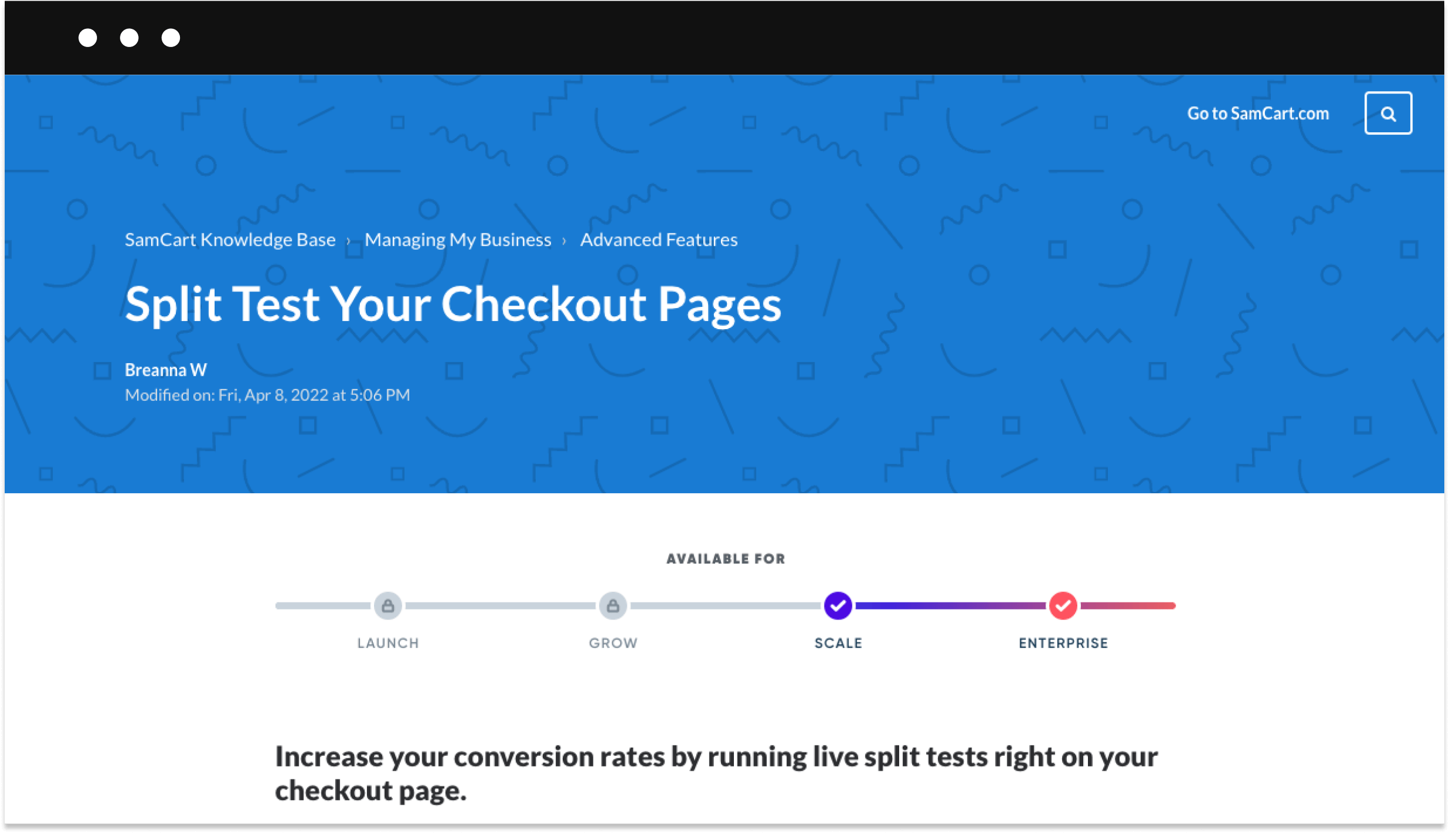 SamCart A/b testing