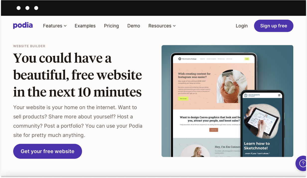 podia website builder