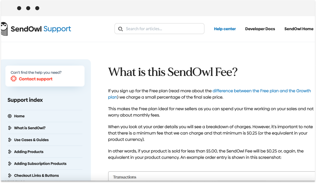 sendowl transaction fee