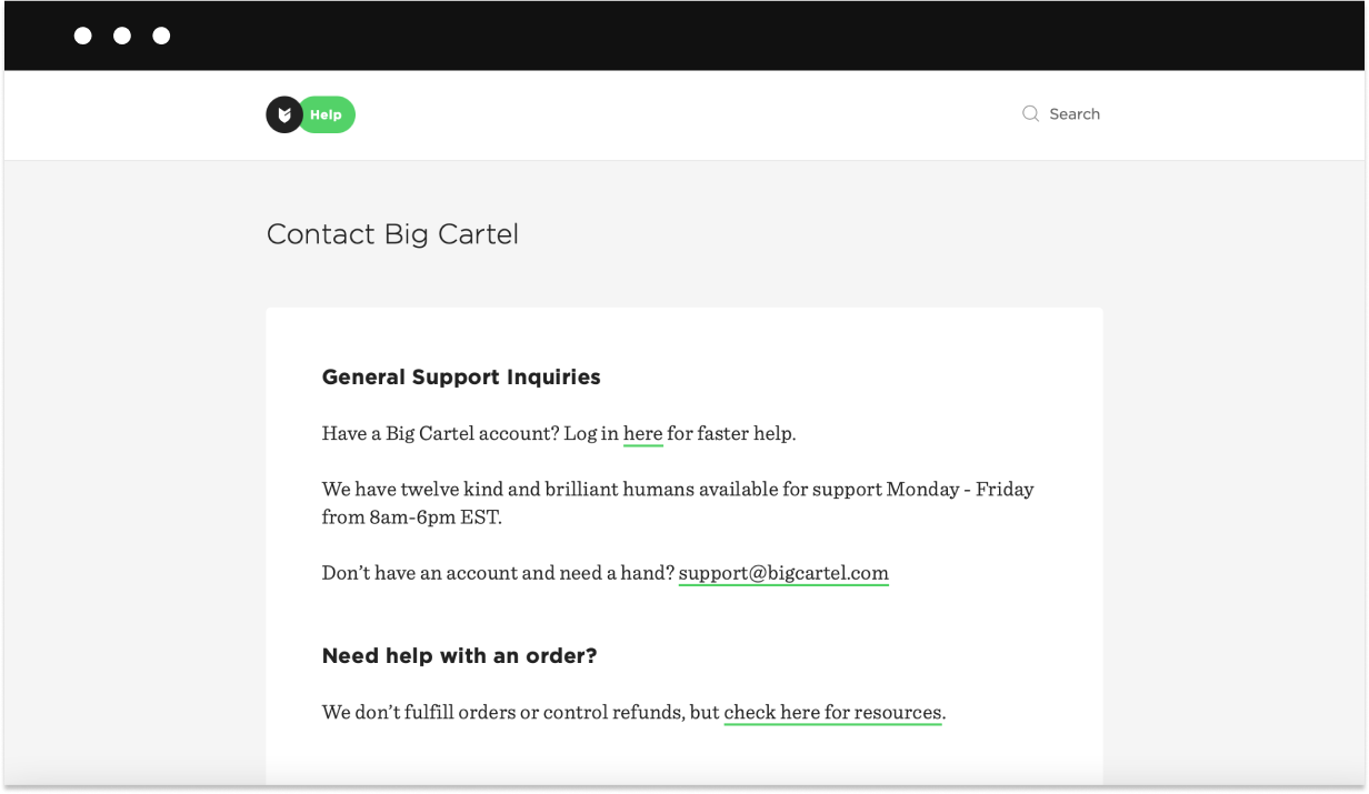 big cartel customer support