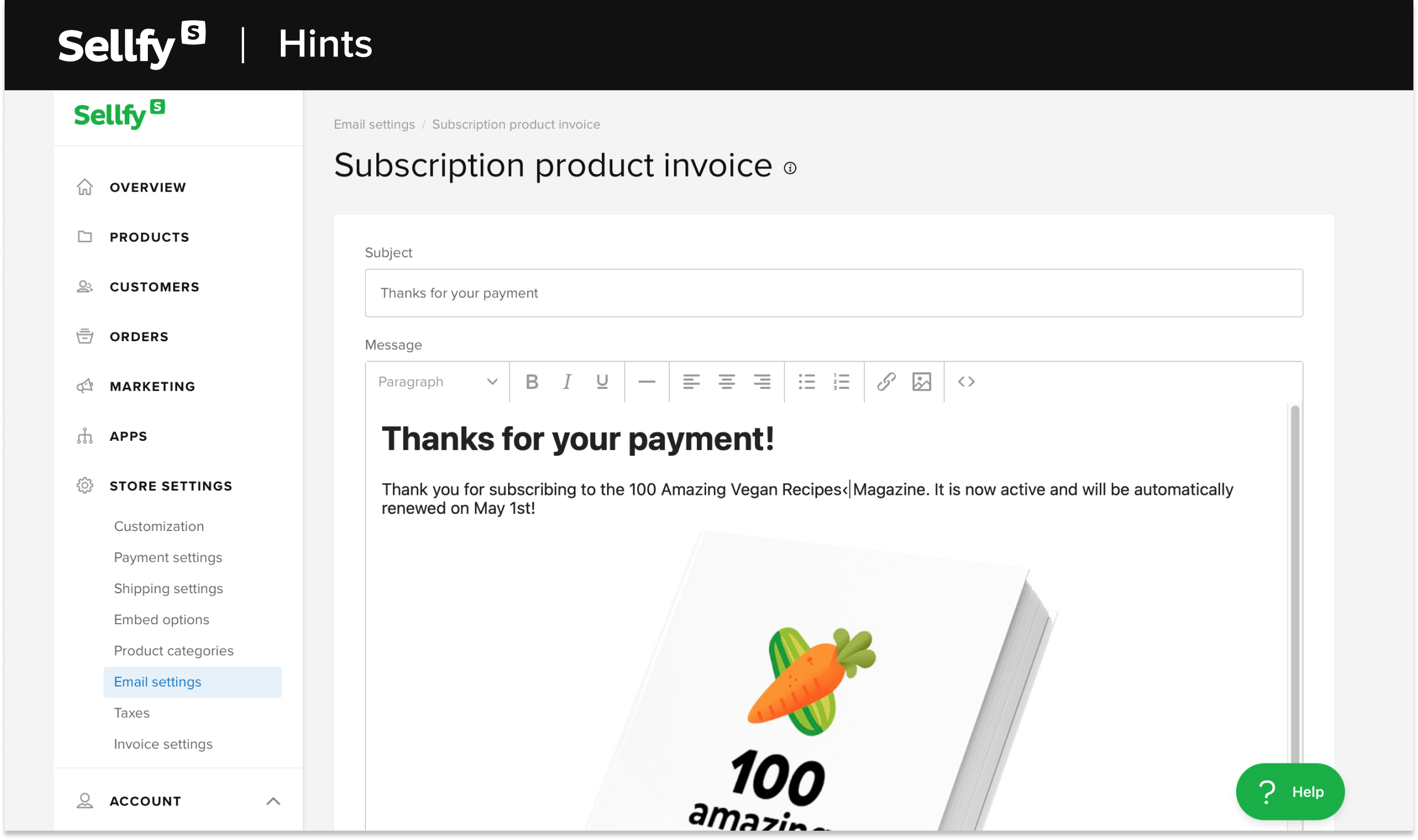 subscription product invoice sellfy