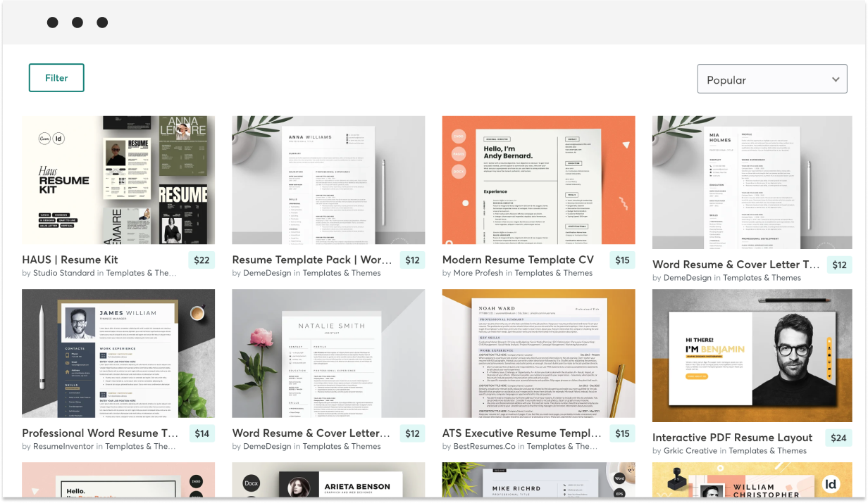 popular resume templates on creative market