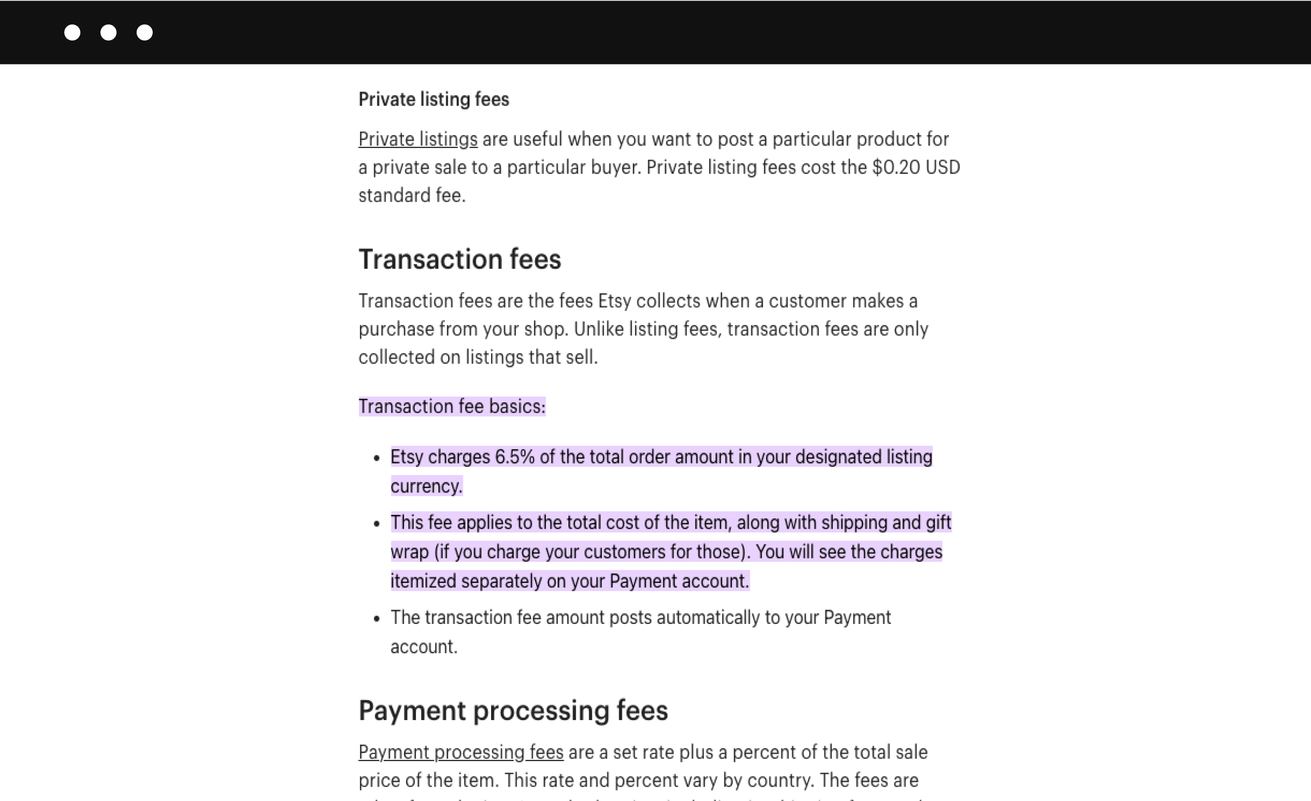 Etsy's transaction fees